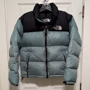 The North Face Black and mint blue Nuptse Puffer Jacket